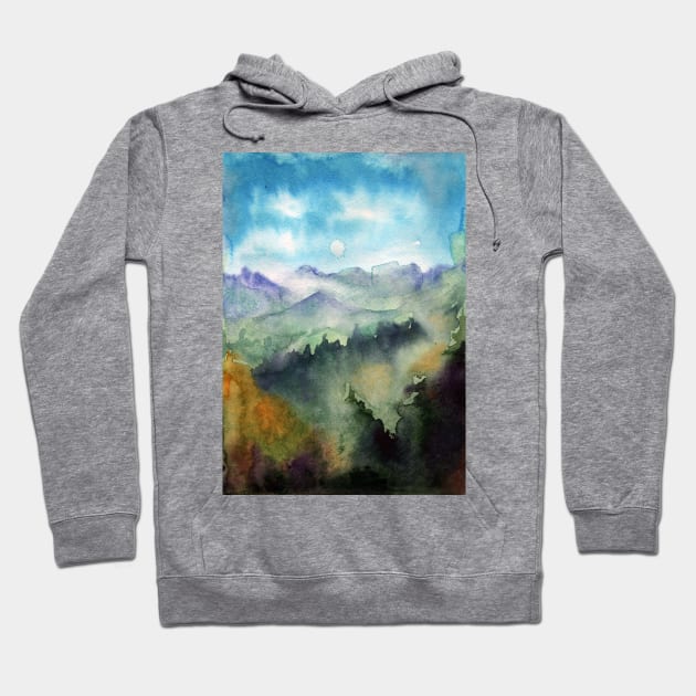 Watercolor landscape sky clouds Hoodie by Olga Berlet